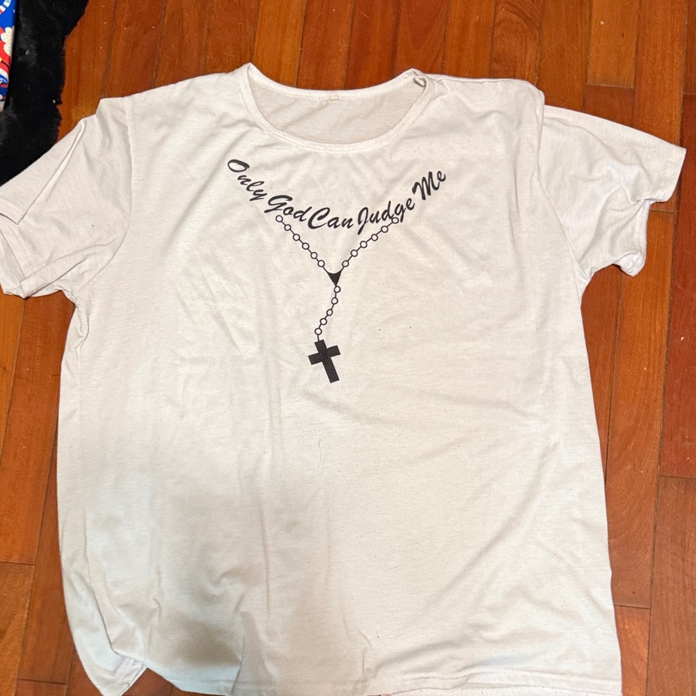 White Graphic T-Shirt with Cross Design